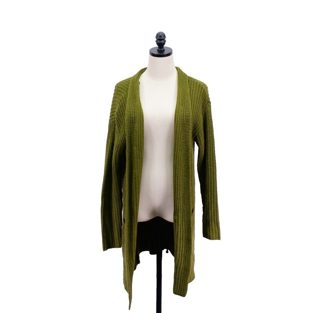 A.n.a. -Large- Green Knit Open Cardigan Sweater Pockets Acrylic‎ Long Sleeve
